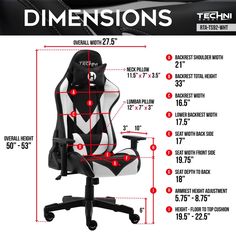 an image of a black and white chair with measurements for the seat height chart on it