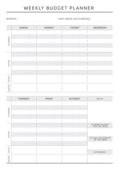 a printable weekly budget planner with the words, week and month on it's side