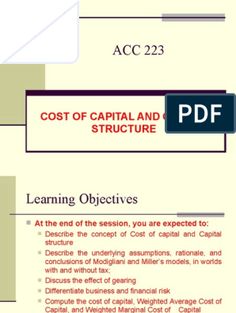 the cost of capital and structure is shown in this manual for students to learn how to use