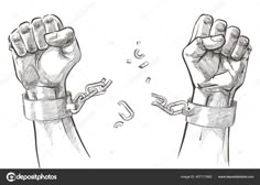 two hands are chained to chains and the other hand is holding them with their fingers