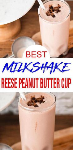 Reeses Peanut Butter Cup Milkshake in tall glass with chopped reeses candy on top with straw Chocolate Peanut Butter Milkshake Recipe, Candy Milkshake, Peanut Butter Milkshake, Cookie Milkshake, Milkshake Recipe Easy, Homemade Milkshake, Peanut Butter Shake, Homemade Chocolate Ice Cream, Reese's Peanut Butter Cup