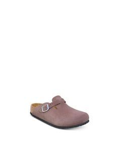 Birkenstock Unisex Boston Kid Suede Leather Clogs - Toddler, Little Kid Casual Clogs With Buckle Closure For Outdoor, Casual Leather Slippers With Buckle Closure, Casual Mules With Buckle Closure For Outdoor, Spring Outdoor Leather Clogs, Outdoor Closed Toe Clogs With Buckle Closure, Brown Clogs With Buckle Closure For Outdoor, Brown Slippers With Buckle Closure And Round Toe, Brown Closed Toe Slippers With Buckle Closure, Purple Birkenstock Clogs