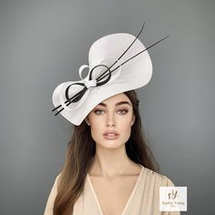 White fascinator, white races hat, derby fascinator hat, Royal Ascot hats, wedding hat, luncheon hat, kentucky derby hat, occasion hat, hats White fascinator with loops and bows. A very flatering hat perfect for Bridal, Royal Ascot, Melbourne Cup,  Kentucky Derby, weddings, high tea party, luncheon... or any special occasion. * Follow this link for more beautiful choices from 'Sophie Young Hats' https://www.etsy.com/shop/sophieyounghats White Fitted Headpiece For Formal Occasions, Fitted White Mini Hat For Evening, Fitted White Headpiece For Church, White Fitted Boater Hat With Short Brim, White Boater Hat For Kentucky Derby With Curved Brim, White Wide Brim Boater Hat For Kentucky Derby, Fitted White Headpiece For Party, White Hats For Wedding And Kentucky Derby, White Hats For Wedding At Kentucky Derby