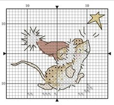 a cross stitch pattern with a mouse on it's back and stars in the background