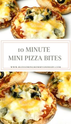 mini pizza bites with cheese and olives on top