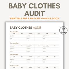 the baby clothes chart is shown in orange and white, with text that reads printable for