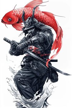 Samurai Art Tattoo, Japanese Culture Tattoo, Japan Samurai Art, Samurai Tattoo Ideas, Wolf Samurai, Japanese Samurai Tattoo, Bushido Tattoo, Ninja Tattoo, Samurai Mask Tattoo