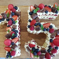 the number 50 is made out of fruit and chocolate