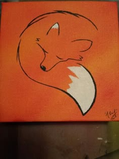 a painting of a fox on an orange background