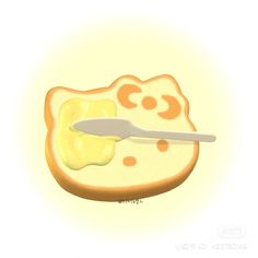 a piece of bread with butter on it and a spoon sticking out of the top