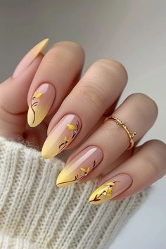 30+ Cute & Chic Yellow Nail Designs To Copy This Season - Flo's Blog Cherry Blossom Nails Design, Cherry Blossom Nails, Yellow Nail Art, Yellow Nails Design, Nail Swag, Yellow Nails, Floral Nails, Nail Polishes