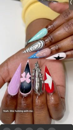 2000s Nail Art, Stiletto Nail Ideas, Michelle Nails, Poppin Nails, Curved Nails, Drip Nails, Nails Design With Rhinestones