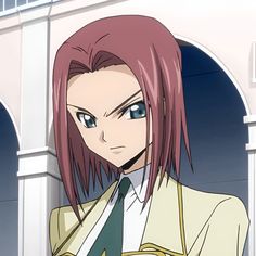 an anime character with pink hair and blue eyes wearing a white shirt, green tie and yellow jacket