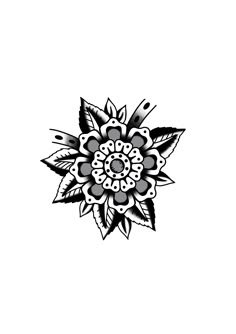 a black and white drawing of a flower with leaves on it's center piece