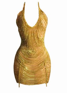 Golden rhinestone embellished dress with sheer front. Rhinestone Dress Gold, Embellished Birthday Dress, Custom Gold Birthday Dress, Golden Birthday Dress Ideas, Red And Gold Birthday Dress, Birthday Gold Dress, Gold Dresses Birthday, Birthday 2 Piece Outfit, Gold Dresses Black Women