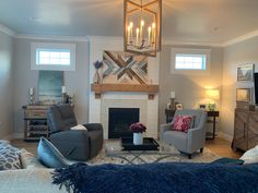 a living room filled with furniture and a fire place next to a tv mounted on a wall