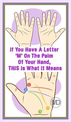 a poster with two hands and the words if you have a letter m on the palm of your hand, this is what it means