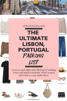 the ultimate travel packing list for portugal in one day, with text overlaying it