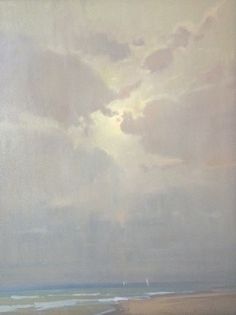 an oil painting of clouds over the ocean