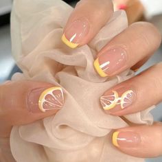 Lemon Nails, Colorful Nails, Summery Nails, Her Nails, White Nail, Girls Nails, Nail Arts, Acrylic Nail Designs, Nail Stickers