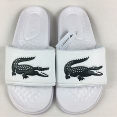 Brand New With Tags Lacoste White Croco Dualiste Slides 0992 Open Toe Strap Sandals Men 11 Casual White Slides With Rubber Sole, Slides For Men, Lacoste Shoes, Bracelet Craft, White Slides, Hype Clothing, Mens Shoes Sandals, Bracelet Craft Diy, Slides Sandals