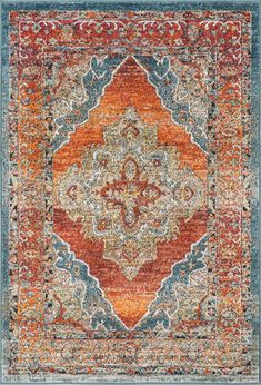 an orange and blue area rug