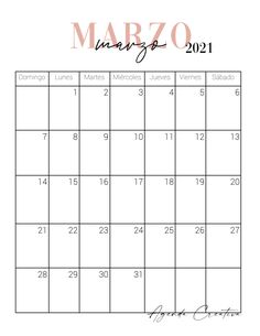 a march calendar with the word marzo written in cursive writing on it