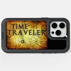 an old time traveler phone case with the words time traveler on it and compasss