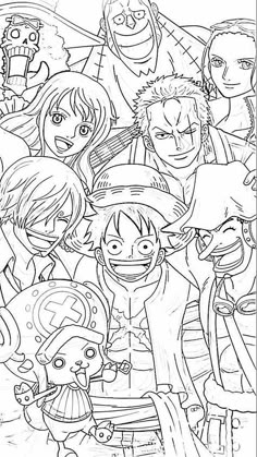 the cartoon characters from one piece are all in black and white, with their faces drawn on