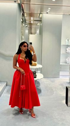 Credits : lifewithkhloesummer Red Brunch Outfit, Red Vacation Outfit, Red Dinner Dresses Classy Elegant, Red Birthday Dress Black Women, Dinner Date Outfit Dress, Boujee Outfits Classy, Red Dress Date Night, Dinner Dress Classy Elegant, Vacations Outfits