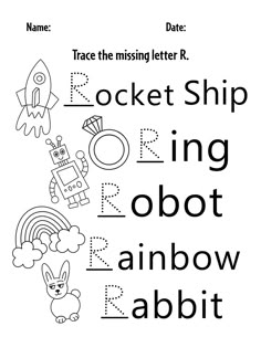 the letter r is for rocket ship and rainbow rabbit worksheet with numbers to 10