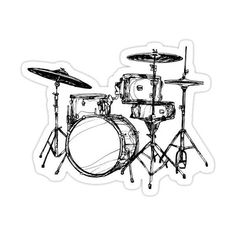 a drawing of a drum set in black and white with the words'drums'on it