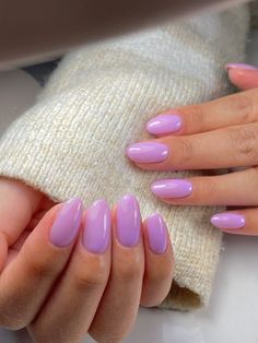 Nails 3 Colors Simple, Oval Nails Lilac, Round Lavender Nails, Magenta Oval Nails, Lilac Manicure Lavender, Simple Nails Lavender, Opaque Purple Nails, Light Pinkish Purple Nails, Purple Nail Shades