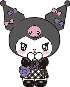 an animal girl with big ears holding a teddy bear in her hand and wearing a black outfit