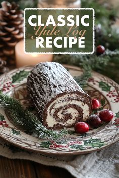 a roll on a plate with cranberries and pine cones