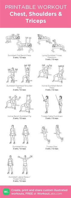 the printable workout guide for chest shoulders and triceps, includes exercises to help you