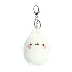 a white stuffed animal keychain hanging from a chain