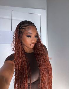 #fulani #braidedhairstyle #braidedhairstylesforblackwomen #braids #braidsbraidsbraids #ginger #braidsforblackwomen #braidedbunhairstyles #boho #boho #bohochic #bohemian #goddess #goddessboxbraids #goddesstwists Fulani Ginger Braids, Black Ginger Braids, Fulani Braids Boho Hairstyles, Copper Fulani Braids, Coloured Fulani Braids, Auburn Boho Braids, Coloured Boho Braids, Autumn Braids For Black Women, Ginger Fulani Braids With Curls