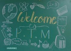 a chalk board with writing on it that says welcome to pm and other things written in different languages