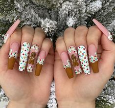 Gingerbread Nails Acrylic, Makeup Ideas For Christmas, Winter Nails 2023, Nails 2023 Trends, Christmas Gel Nails, Dope Nail Designs, Christmas Nails Acrylic, 2023 Trends, Nails 2023