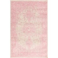 a pink and white rug on a white background