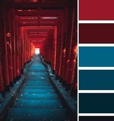 an image of a hallway with red and blue colors in the background, along with other color combinations