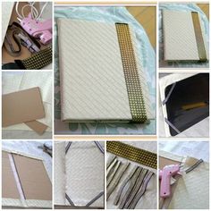 several pictures of different types of crafting supplies including scissors, paper clips and other items