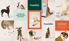 a collage of dogs and their food in different languages, including the words frankin