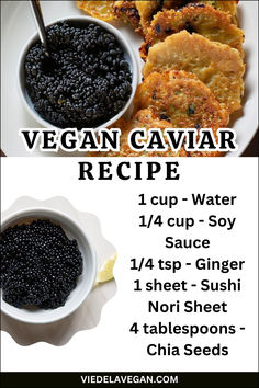 Vegan Caviar Recipe Fancy Vegetarian Recipes, Fancy Vegan Recipes, Vegan Gourmet Recipes, Vegan Caviar Recipe, Vegan Canapes, Gourmet Vegetarian Recipes, Vegan Caviar, Vegan African Recipes, Keto Vegan Recipes