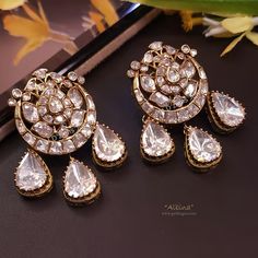 #albina #moissanite #polki #earrings #polkiearings #baali #handmade #bridal #bridejewellery #weddingjewellery #jewelry #uniqueearings #earings #occasionwear #semiprecious #stones #silver #royallook #partywear Kundan Polki Earrings, Polki Earrings, Handmade Gold Jewellery, Art Deco Bracelet