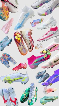 many different types of shoes are shown in this image