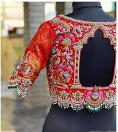 Here Are The Latest Designs For Bridal Blouses With Maggam Work. The Maggam Work With Kundan, Thread And Spring Can Be Customised Along With The Cloth Color You Want To Choose. Having These Kind Of Maggam Work Blouses Is Very Trendy For Traditional Gatherings And Poojas.  This Enhances The Beauty Of Any Saree When This Is Teamed Up With Different Kind Of Maggam Designs. The Combination Of Aari And Zardosi Works Make This Maggam Designs Look Very Elegant And Beautiful. We Customize The Blouse As Per Your Measurements And The Preferred Colours. You Just Have To Share The Saree Colour And We Will Take Care Of Everything. Disclaimer: Colour May Slightly Vary Due To Photography Effects And Screen Resolution. We Do Our Best To Reach Your Expectation As We Understand The Pulse Of Our Customers. Embroidery Blouse Saree, Blouse Designes, Blouse Inspiration, Paithani Blouse, Khatli Work, Magam Work, Latest Bridal Blouse Designs, Maggam Work Blouse, Blouse Designs Catalogue