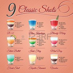 the 9 classic shots chart for different types of drinks