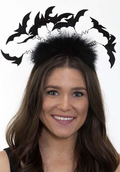 Black Marabou Bats Headband - Candy Apple Costumes - Kids' Animal Costumes Halloween Costume Accessories With Ears, Spooky Black Costume Hat, Themed Black Costume Accessories For Masquerade, Black Themed Costume Accessories For Masquerade, Gothic Black Costume Accessories With Ears, Spooky Black Costume Hats And Headpieces For Halloween, Themed Black Costume Hats For Winter, Punk Style Cat Ears Halloween Costume Accessories, Halloween Costume Hats With Ears